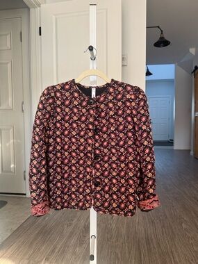 Mango Black Quilted Jacket with Pink and Yellow Floral Print